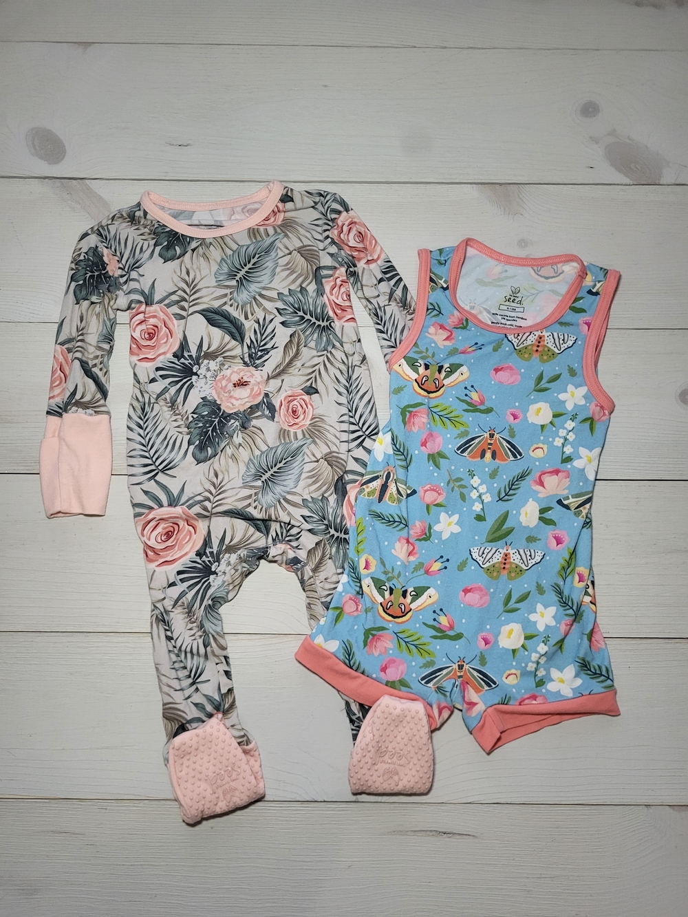 The Simple Seed Baby Girl Organic Set Sleeper Romper Floral Tropical Fairycore.